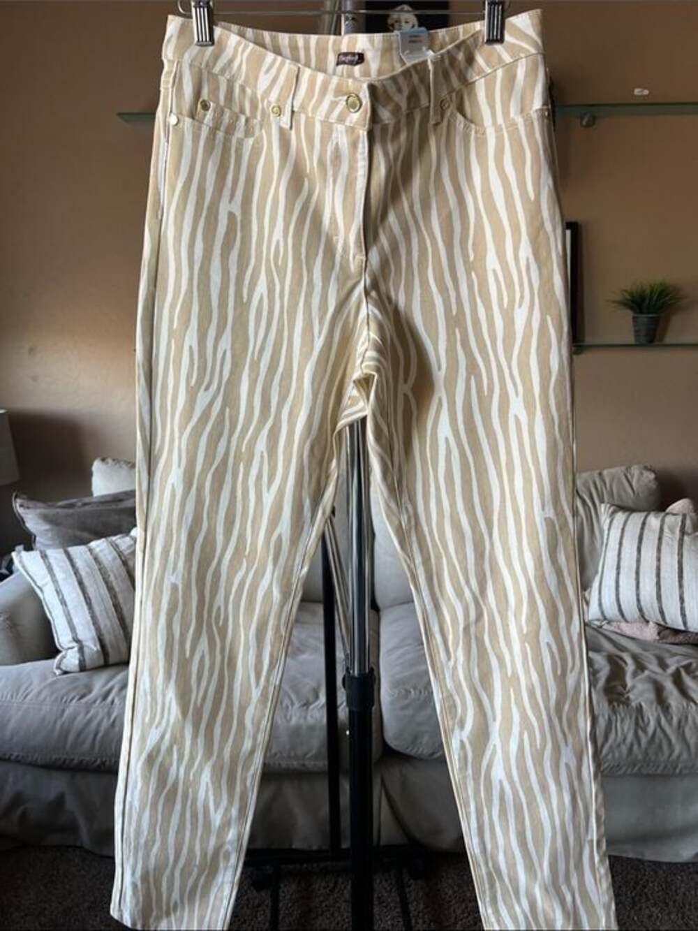 J. McLaughlin Cream and Beige Zebra-Striped Lexi Jeans